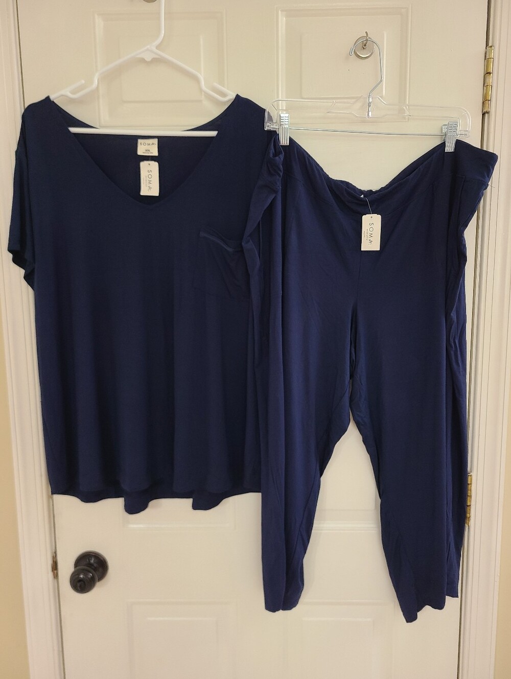 Soma Women's Cool Nights Pajama Tee Top & PJ Crop Pants Set Size XXL Navy Blue